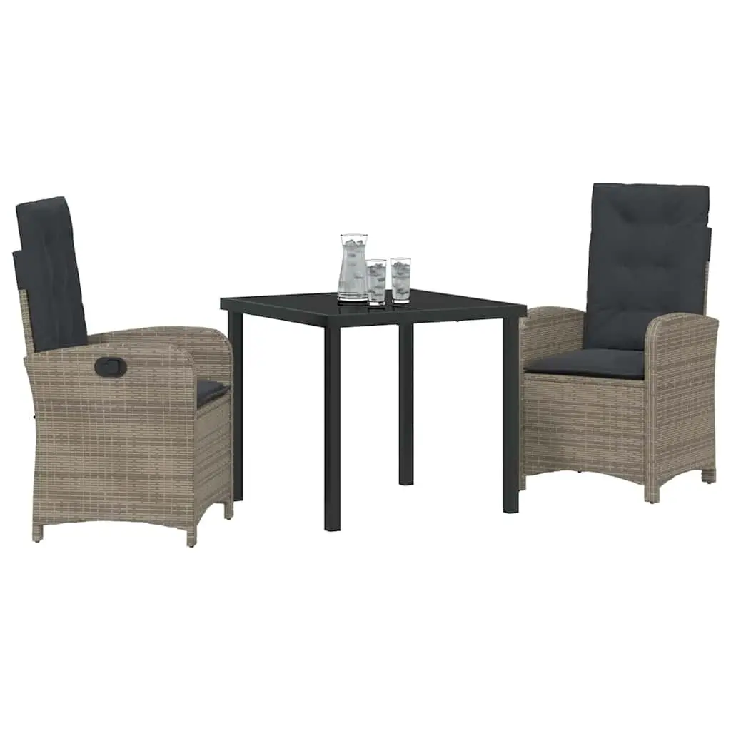 Garden Dining Set Poly Rattan 3 Piece Outdoor Furniture Grey with Cushions