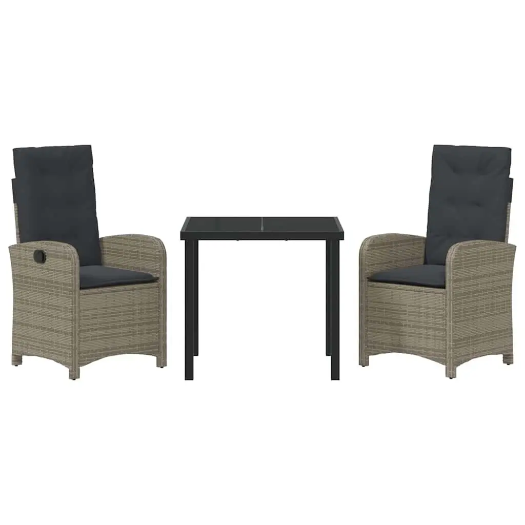 Garden Dining Set Poly Rattan 3 Piece Outdoor Furniture Grey with Cushions