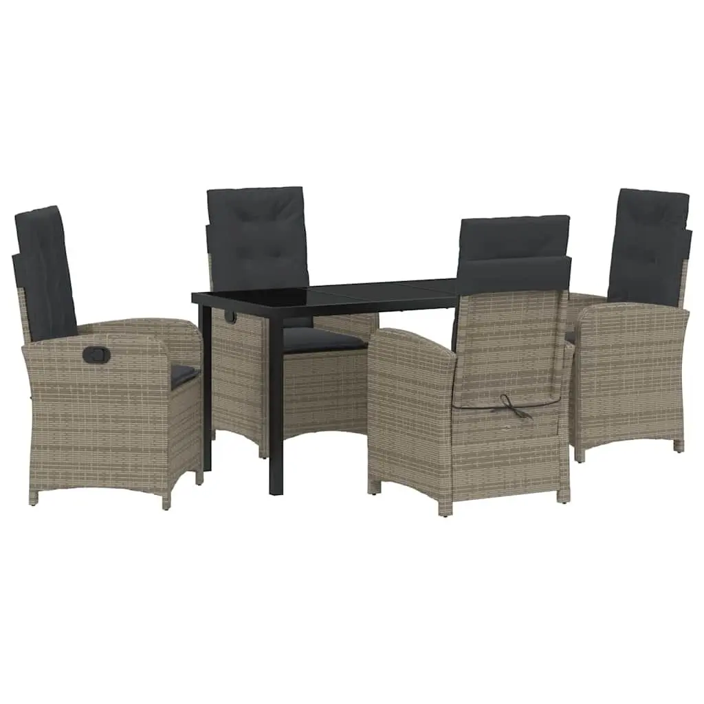 Outdoor Dining Set Rattan Chairs Glass Table 5 Piece Grey Cushion