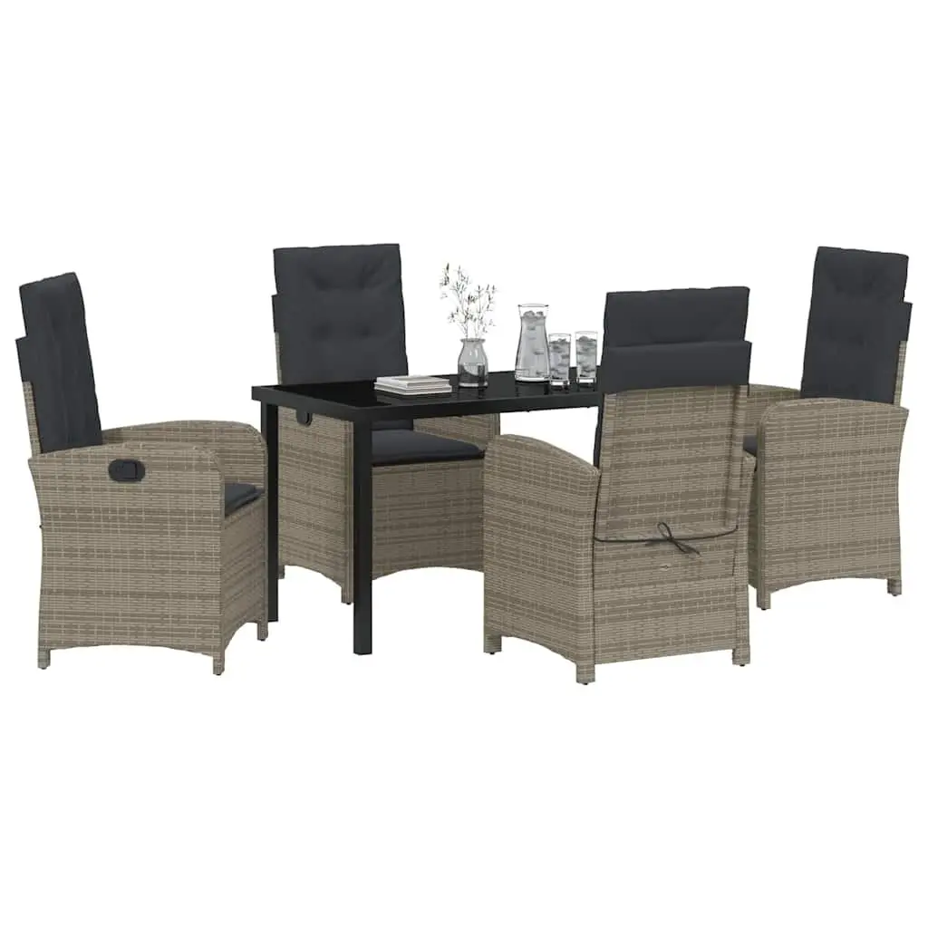 Outdoor Dining Set Rattan Chairs Glass Table 5 Piece Grey Cushion