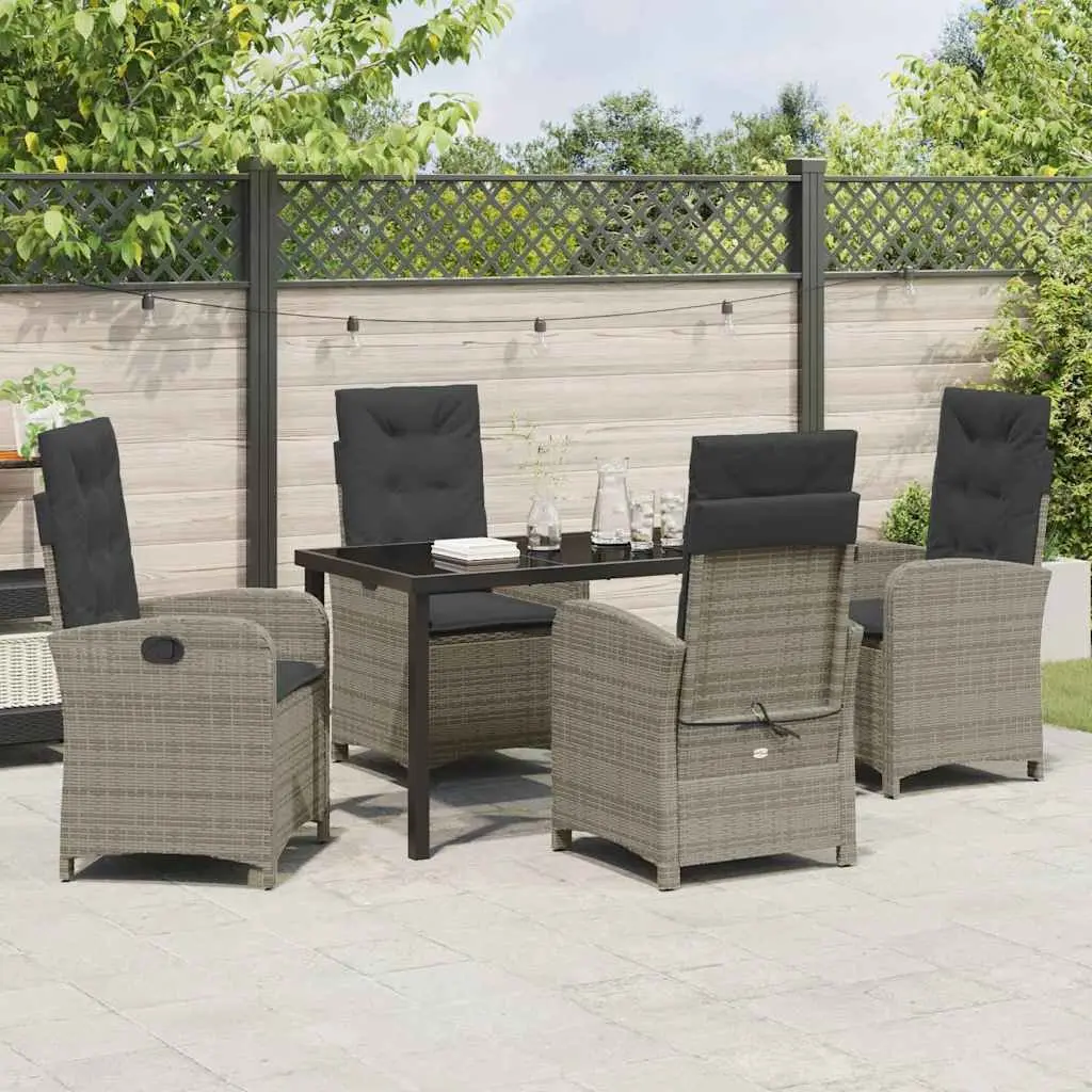 Outdoor Dining Set Rattan Chairs Glass Table 5 Piece Grey Cushion