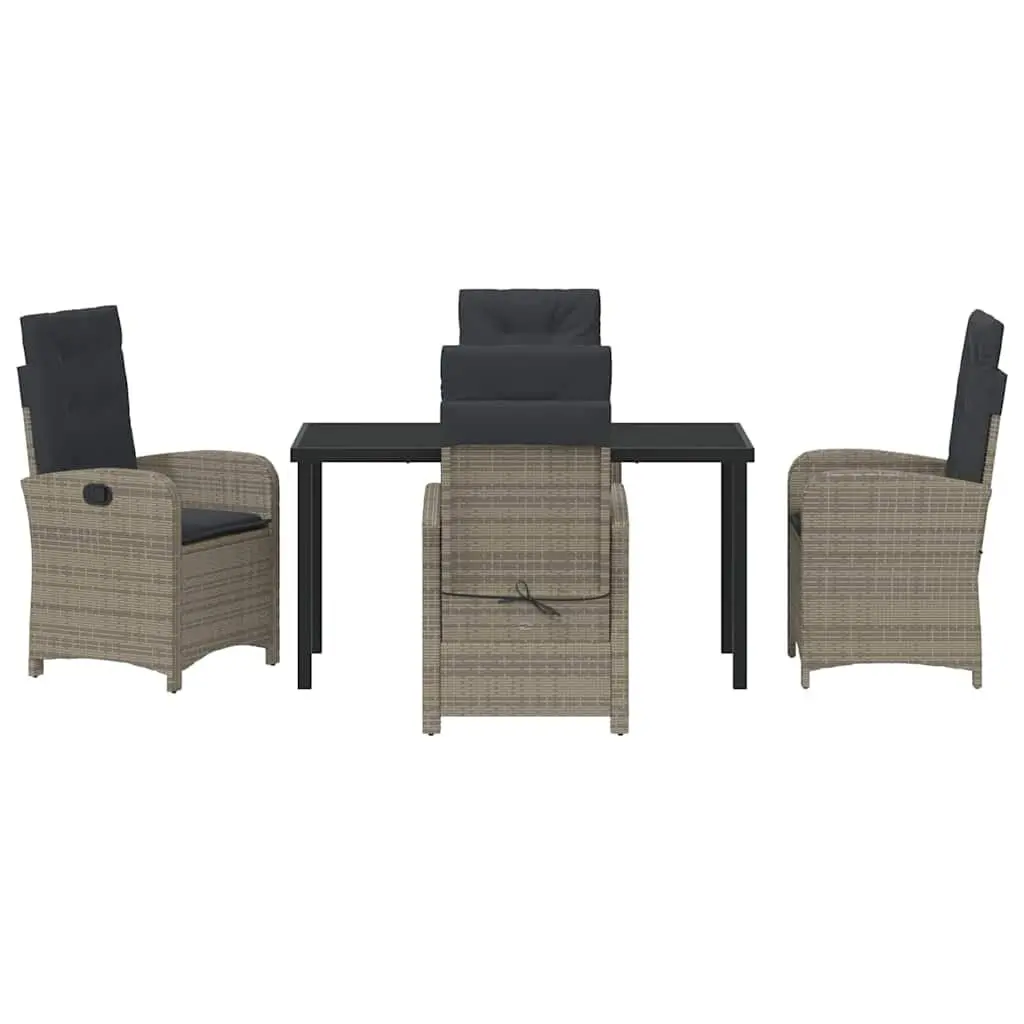 Outdoor Dining Set Rattan Chairs Glass Table 5 Piece Grey Cushion