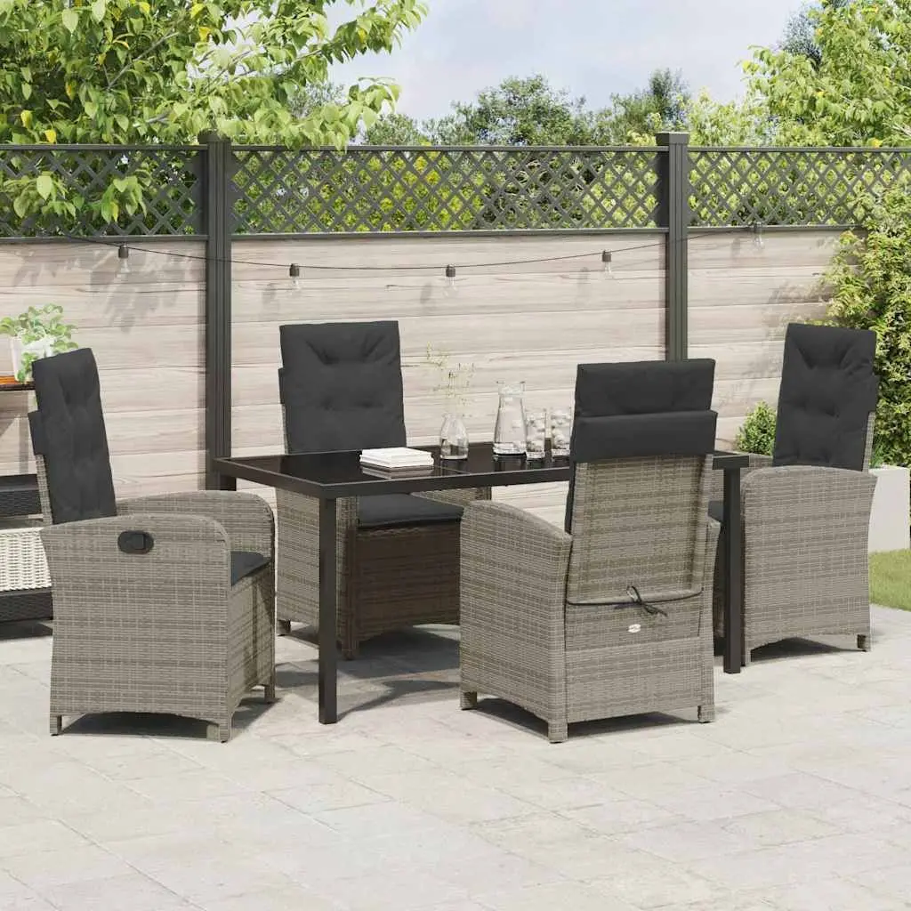 Garden Dining Set 5 Piece Outdoor Furniture Grey Poly Rattan with Cushions