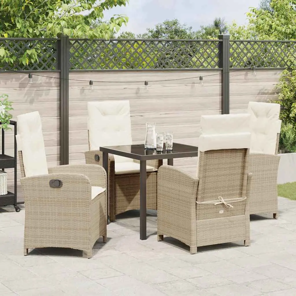 Garden Dining Set 5 Piece Outdoor Furniture Beige Poly Rattan with Cushions