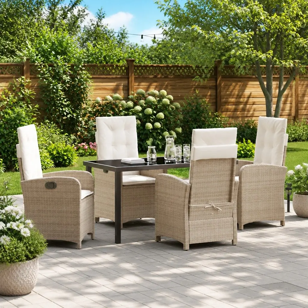 Garden Dining Set Poly Rattan 5 Pieces Outdoor Furniture Beige with Cushions