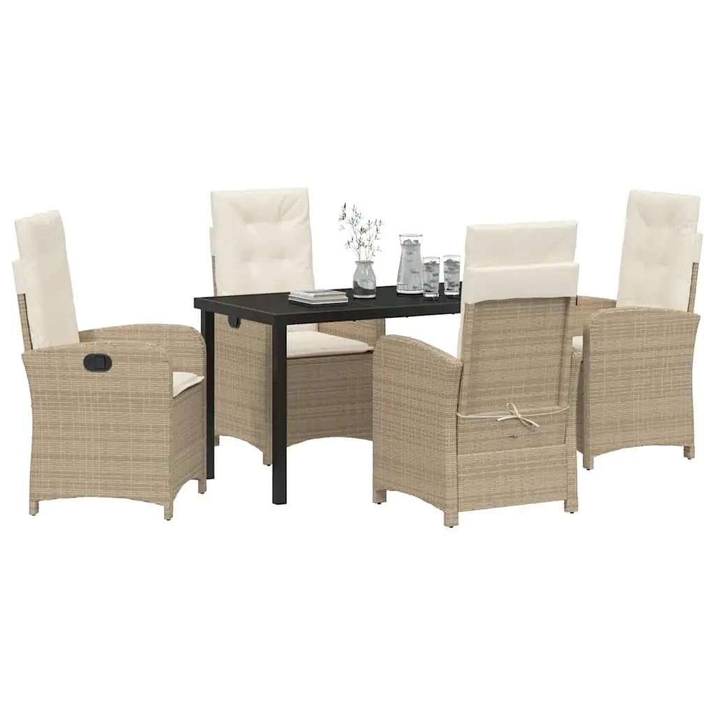 Garden Dining Set Poly Rattan 5 Pieces Outdoor Furniture Beige with Cushions