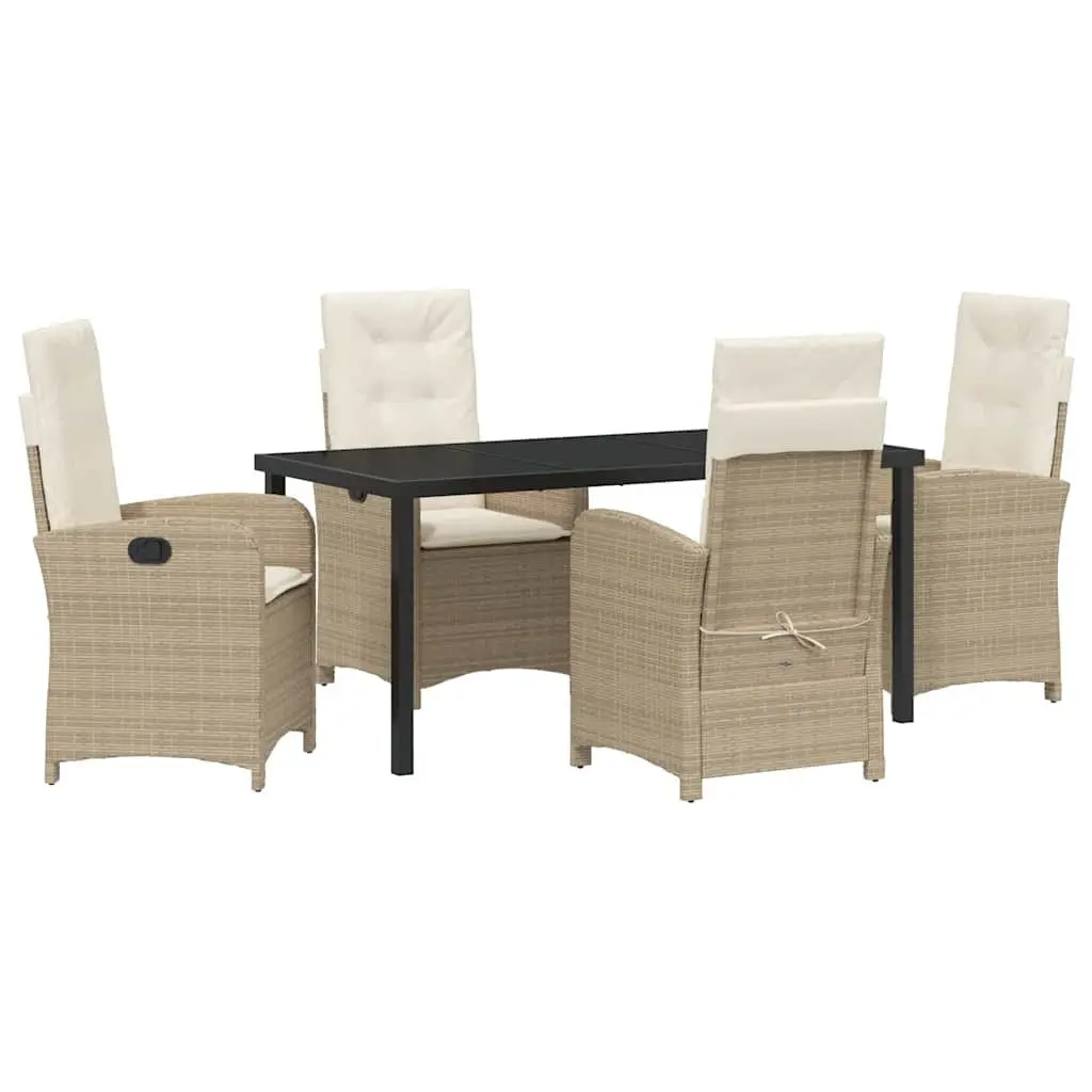 Garden Dining Set 5 Piece Outdoor Furniture with Cushions Beige Poly Rattan