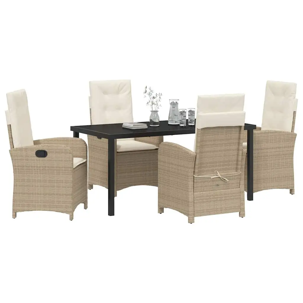 Garden Dining Set 5 Piece Outdoor Furniture with Cushions Beige Poly Rattan