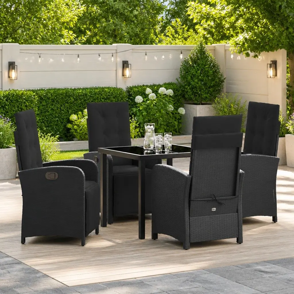 Garden Dining Set Poly Rattan 5 Piece Black Outdoor Furniture with Cushions