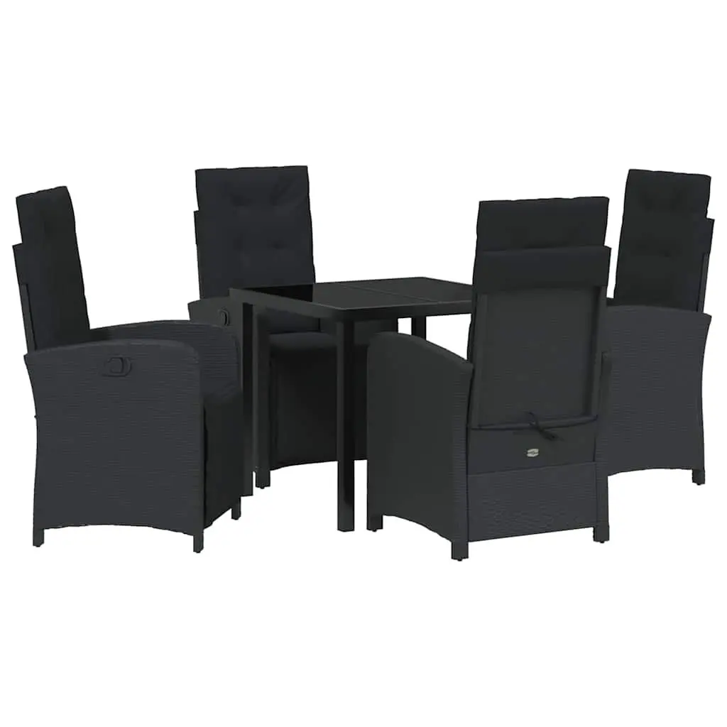Garden Dining Set Poly Rattan 5 Piece Black Outdoor Furniture with Cushions