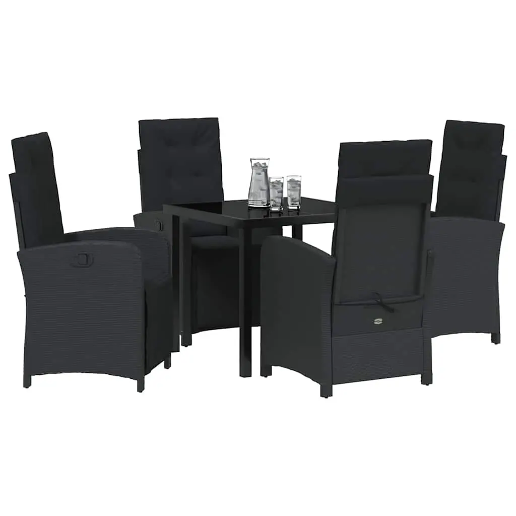 Garden Dining Set Poly Rattan 5 Piece Black Outdoor Furniture with Cushions