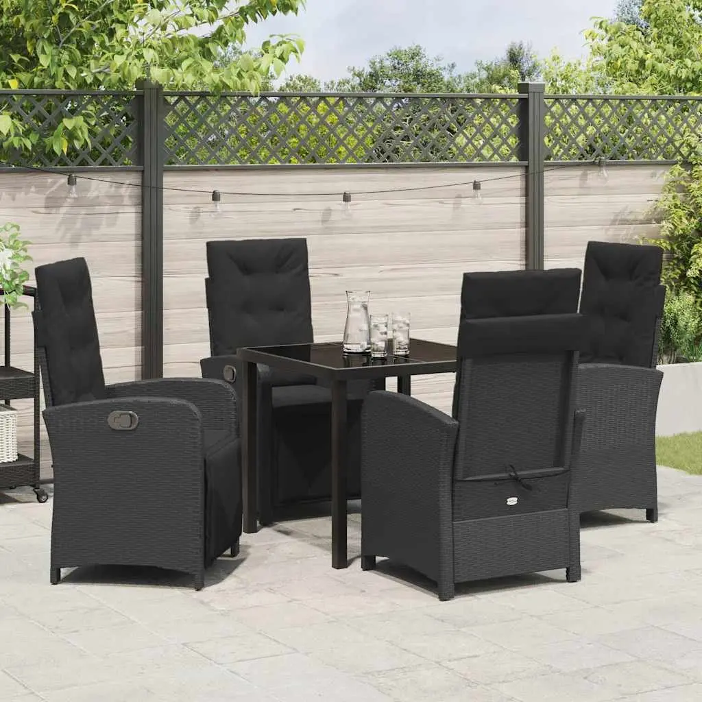 Garden Dining Set Poly Rattan 5 Piece Black Outdoor Furniture with Cushions