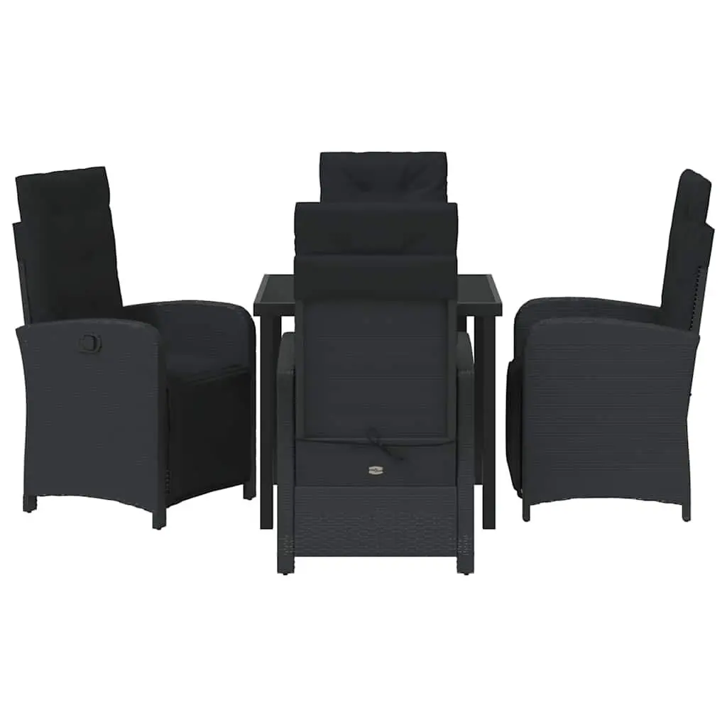Garden Dining Set Poly Rattan 5 Piece Black Outdoor Furniture with Cushions