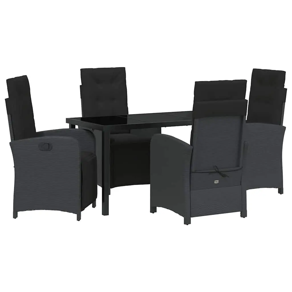 Garden Dining Set Poly Rattan 5 Piece Outdoor Furniture Black Glass Top with Cushions