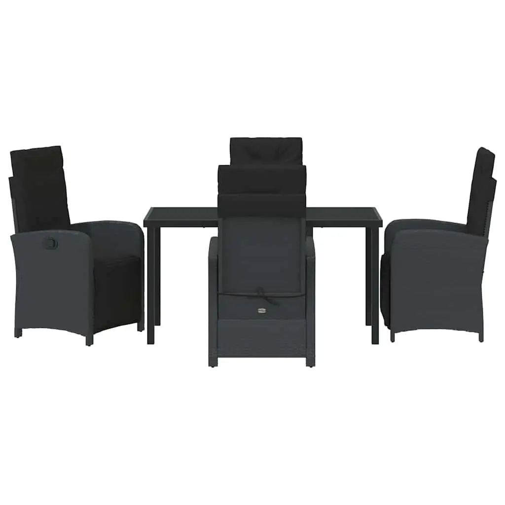 Garden Dining Set Poly Rattan 5 Piece Outdoor Furniture Black Glass Top with Cushions