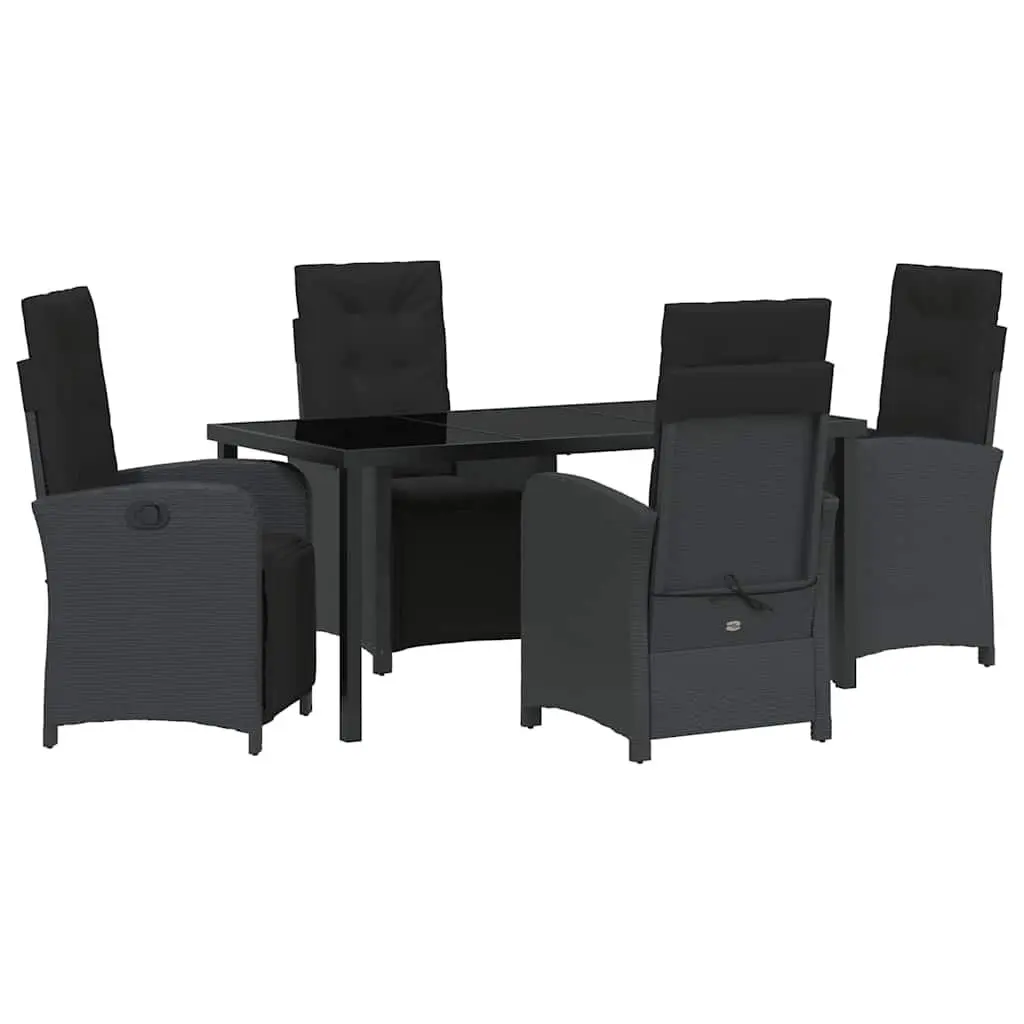 Outdoor Dining Set Poly Rattan Glass Top 5 Piece Black Garden Furniture