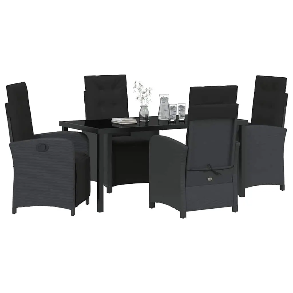 Outdoor Dining Set Poly Rattan Glass Top 5 Piece Black Garden Furniture