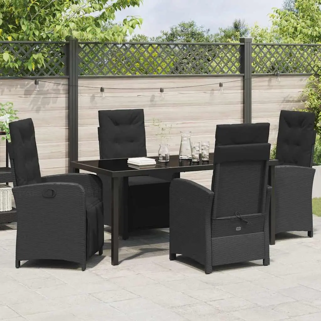 Outdoor Dining Set Poly Rattan Glass Top 5 Piece Black Garden Furniture