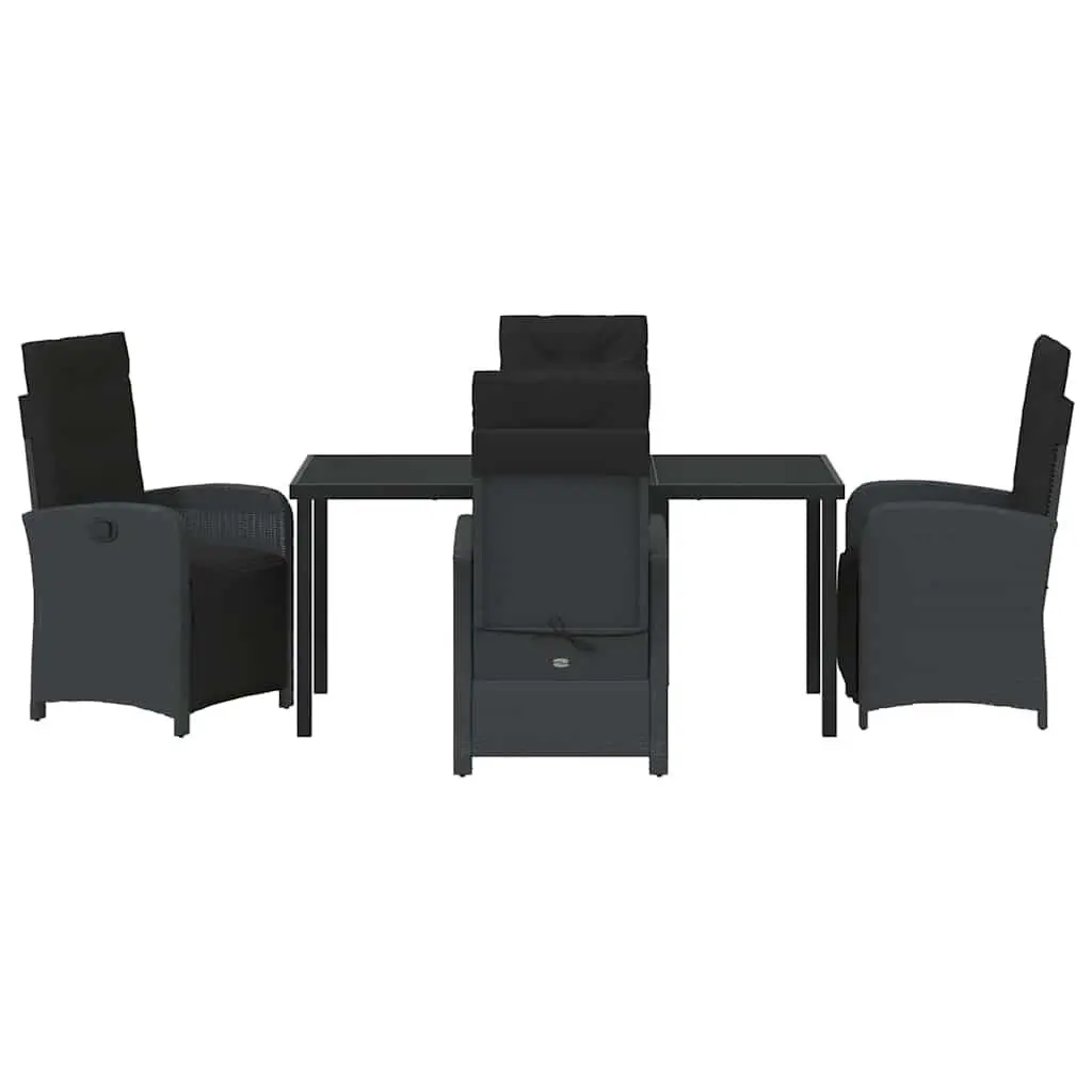 Outdoor Dining Set Poly Rattan Glass Top 5 Piece Black Garden Furniture
