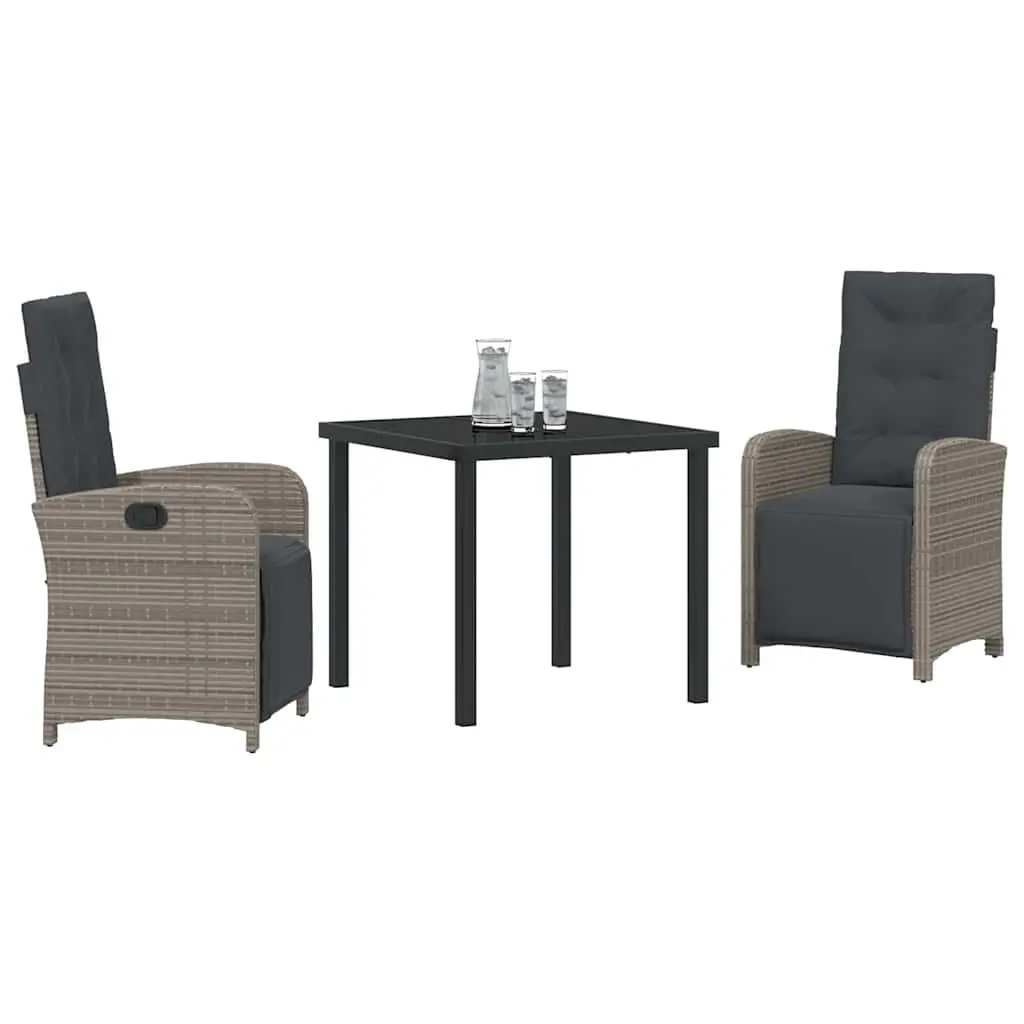 Outdoor Garden Dining Set Poly Rattan 3 Piece Grey Furniture Patio Table Chairs