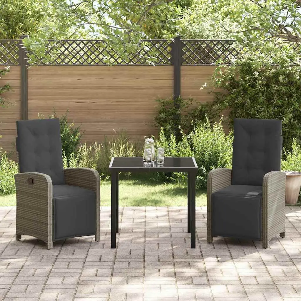 Outdoor Garden Dining Set Poly Rattan 3 Piece Grey Furniture Patio Table Chairs