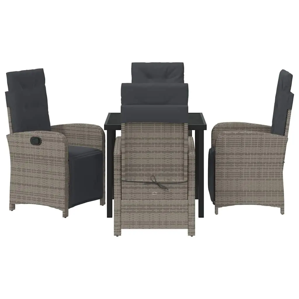 Garden Dining Set Poly Rattan 5 Piece Grey Outdoor Furniture Glass Top Cushions