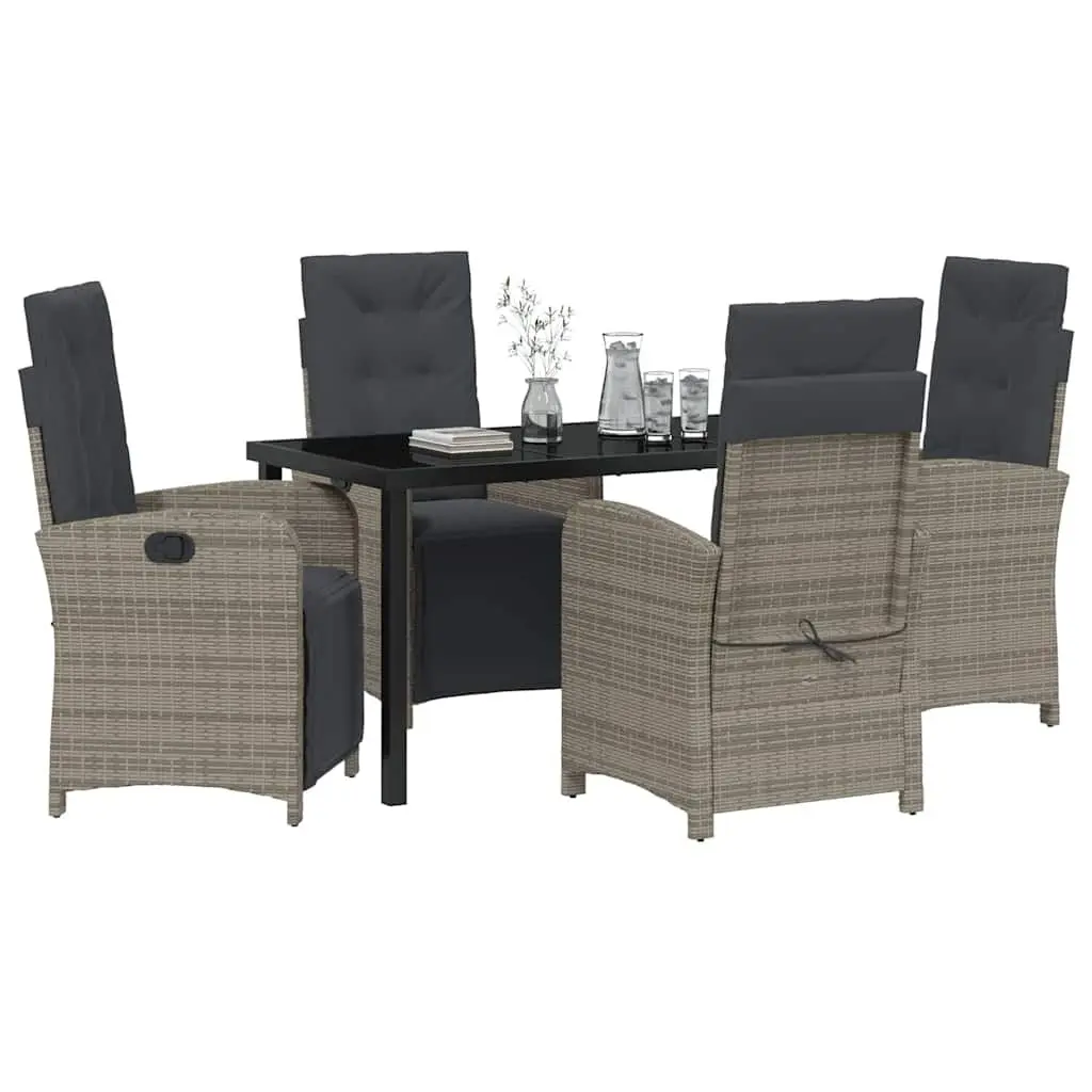 Garden Dining Set Poly Rattan Grey 5 Piece Outdoor Furniture Glass Top