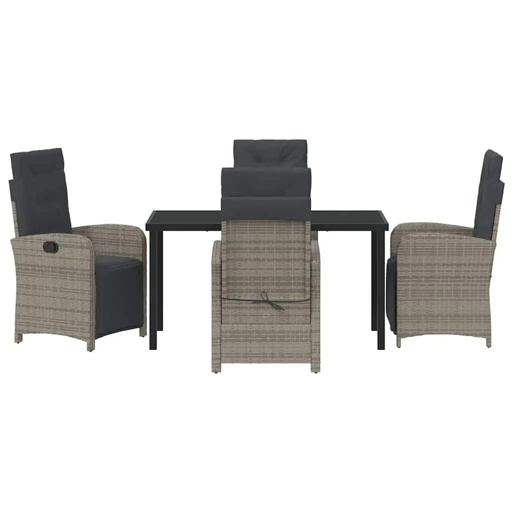 Garden Dining Set Poly Rattan Grey 5 Piece Outdoor Furniture Glass Top