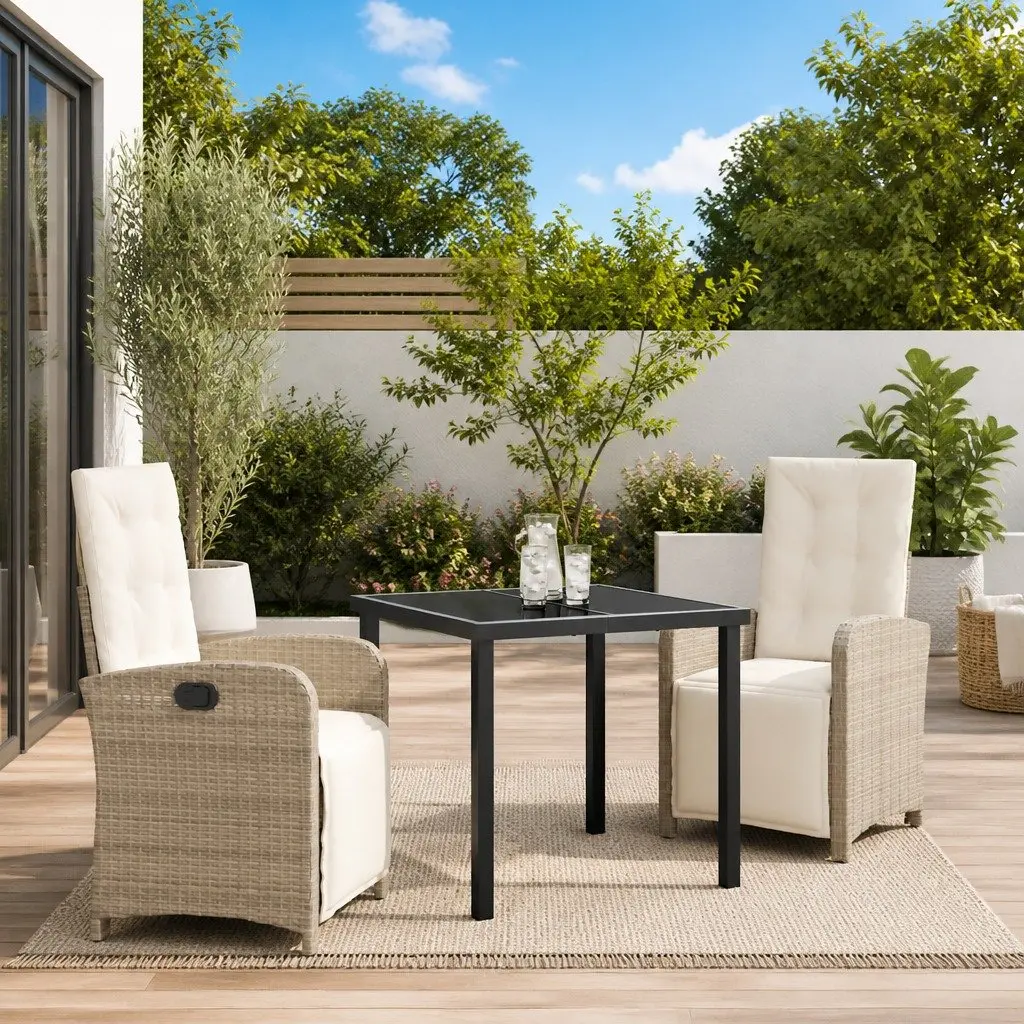 Garden Dining Set 3 Piece Poly Rattan Beige Outdoor Furniture Table Chairs