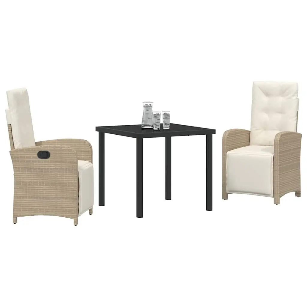 Garden Dining Set 3 Piece Poly Rattan Beige Outdoor Furniture Table Chairs
