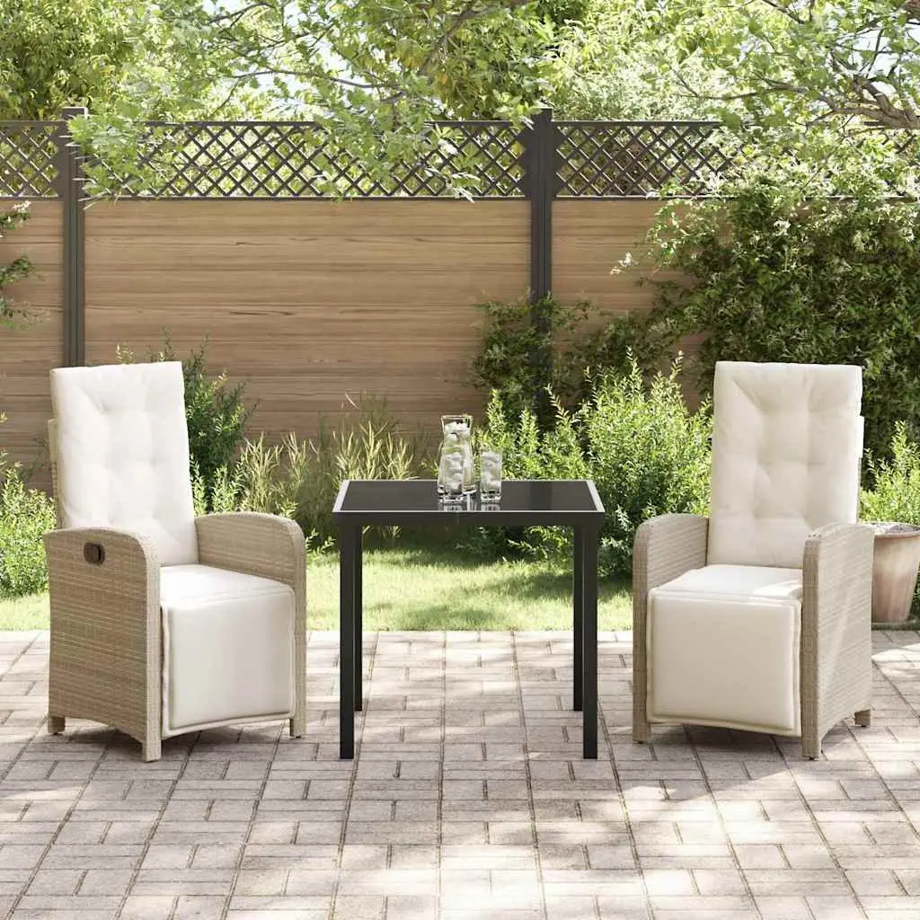 Garden Dining Set 3 Piece Poly Rattan Beige Outdoor Furniture Table Chairs