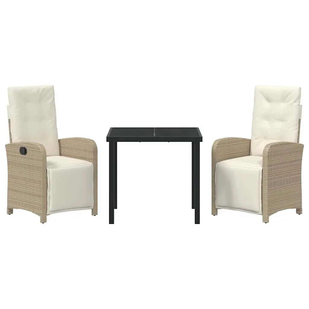 Garden Dining Set 3 Piece Poly Rattan Beige Outdoor Furniture Table Chairs