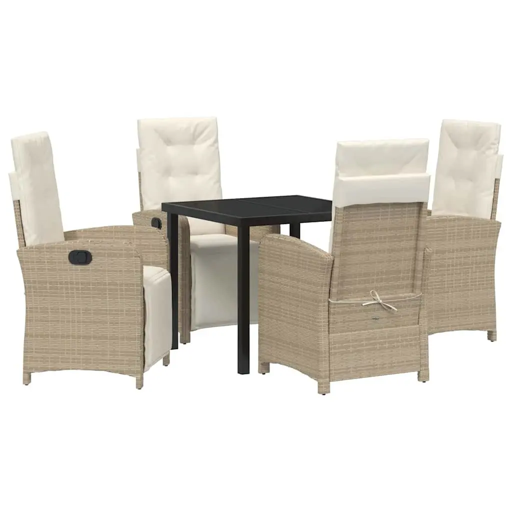 Garden Dining Set Poly Rattan Frame 5 Piece Outdoor Furniture Table Chairs Beige