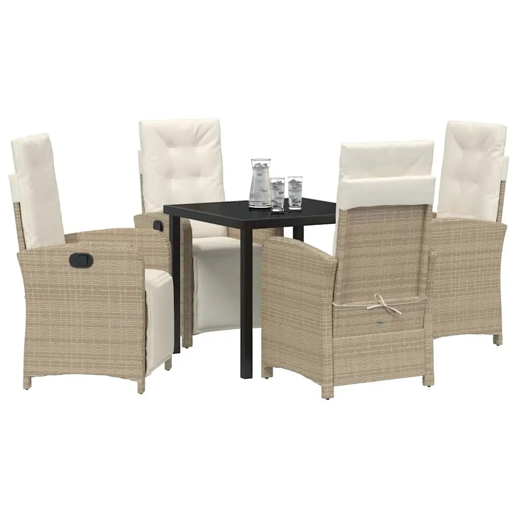 Garden Dining Set Poly Rattan Frame 5 Piece Outdoor Furniture Table Chairs Beige