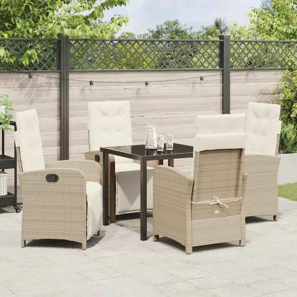 Garden Dining Set Poly Rattan Frame 5 Piece Outdoor Furniture Table Chairs Beige