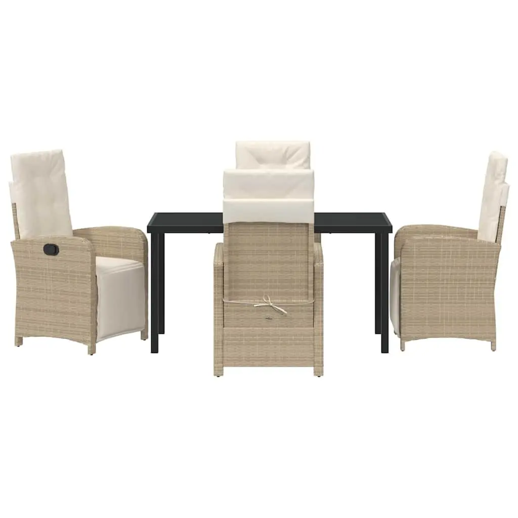 5 Piece Beige Garden Dining Set Poly Rattan Frame Tempered Glass Top Outdoor Furniture