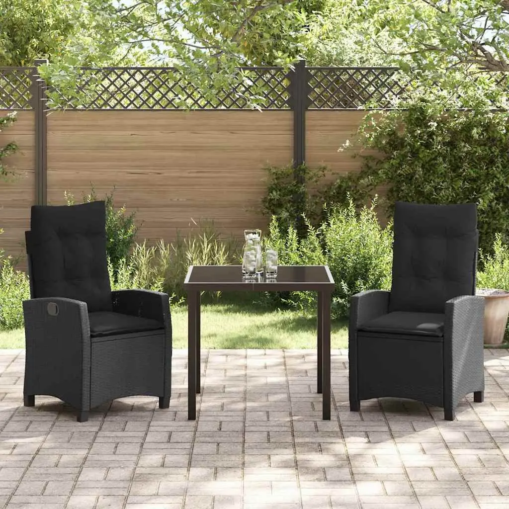 Outdoor Garden Dining Set 3 Piece Black Poly Rattan Patio Furniture with