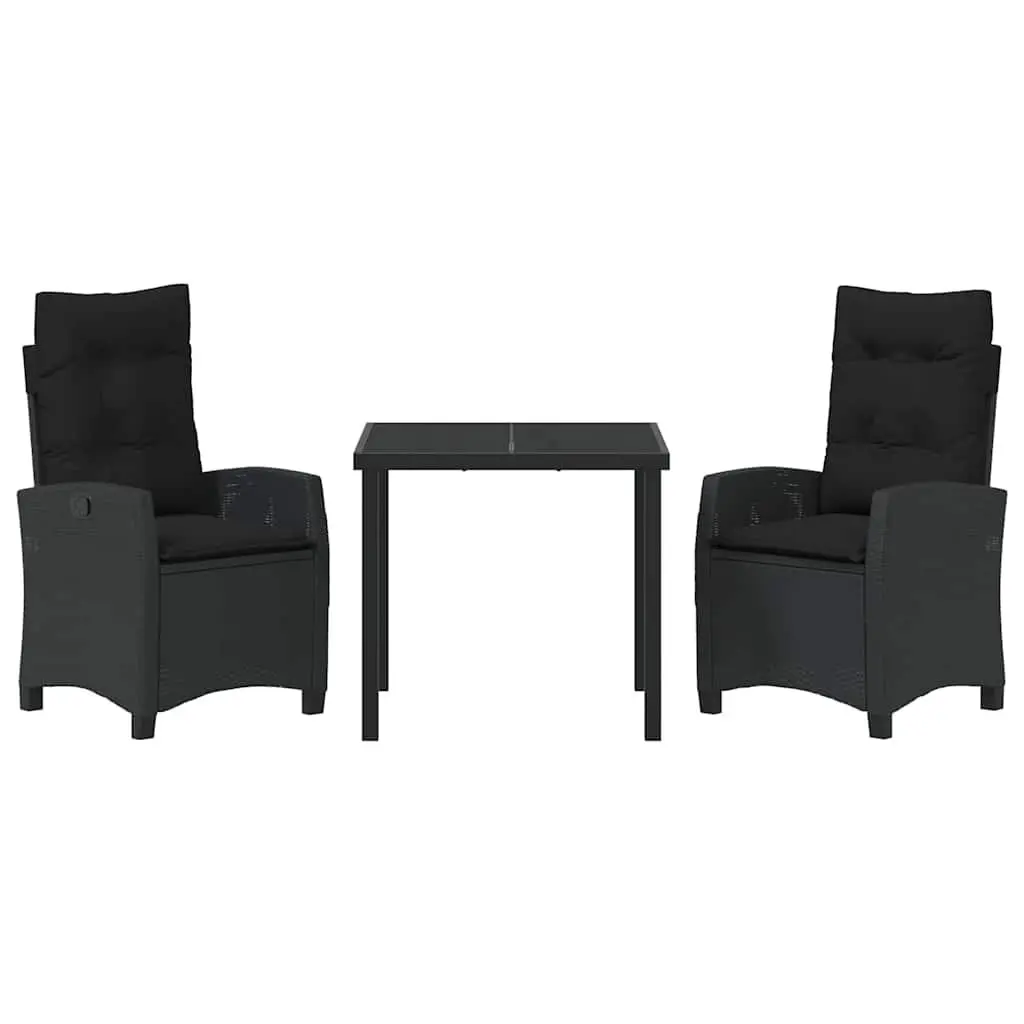 Outdoor Garden Dining Set 3 Piece Black Poly Rattan Patio Furniture with