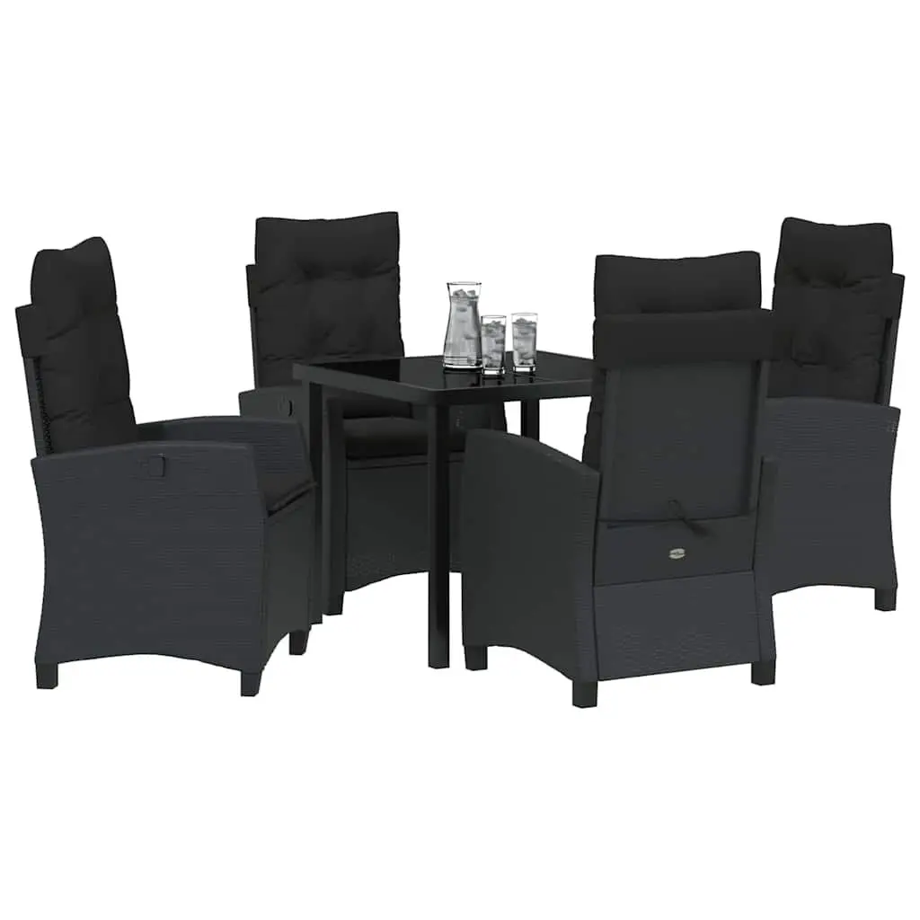 Outdoor Garden Dining Set 5 Piece Black Poly Rattan Patio Furniture with