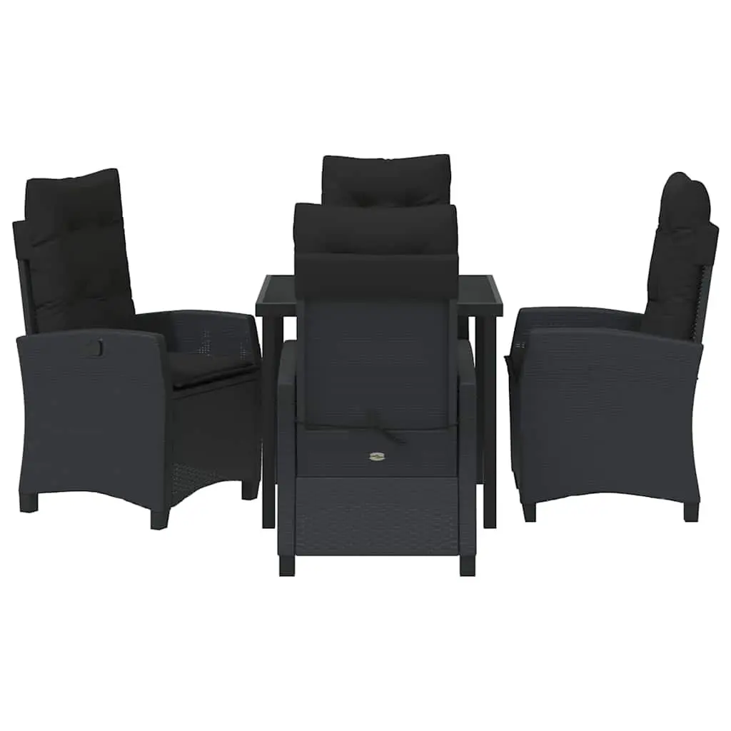 Outdoor Garden Dining Set 5 Piece Black Poly Rattan Patio Furniture with