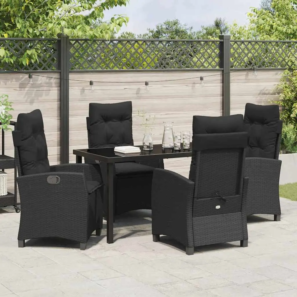 Outdoor Dining Set Poly Rattan Steel Frame 5 Piece Black Glass Top