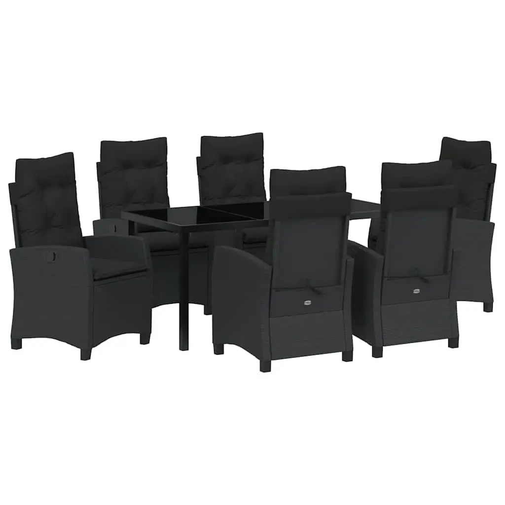 Garden Dining Set Poly Rattan Steel Frame 7 Piece Black Outdoor Furniture with Cushions