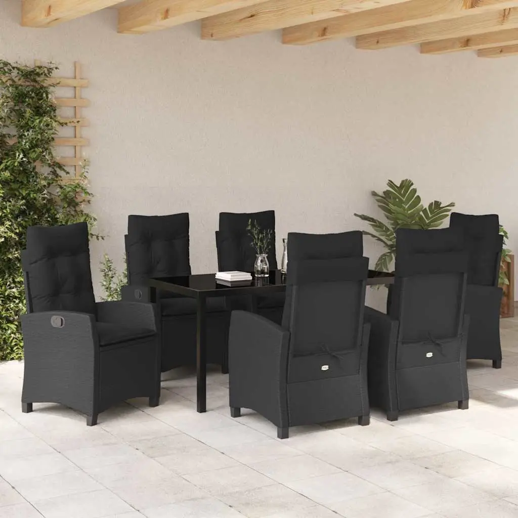 Garden Dining Set Poly Rattan Steel Frame 7 Piece Black Outdoor Furniture with Cushions