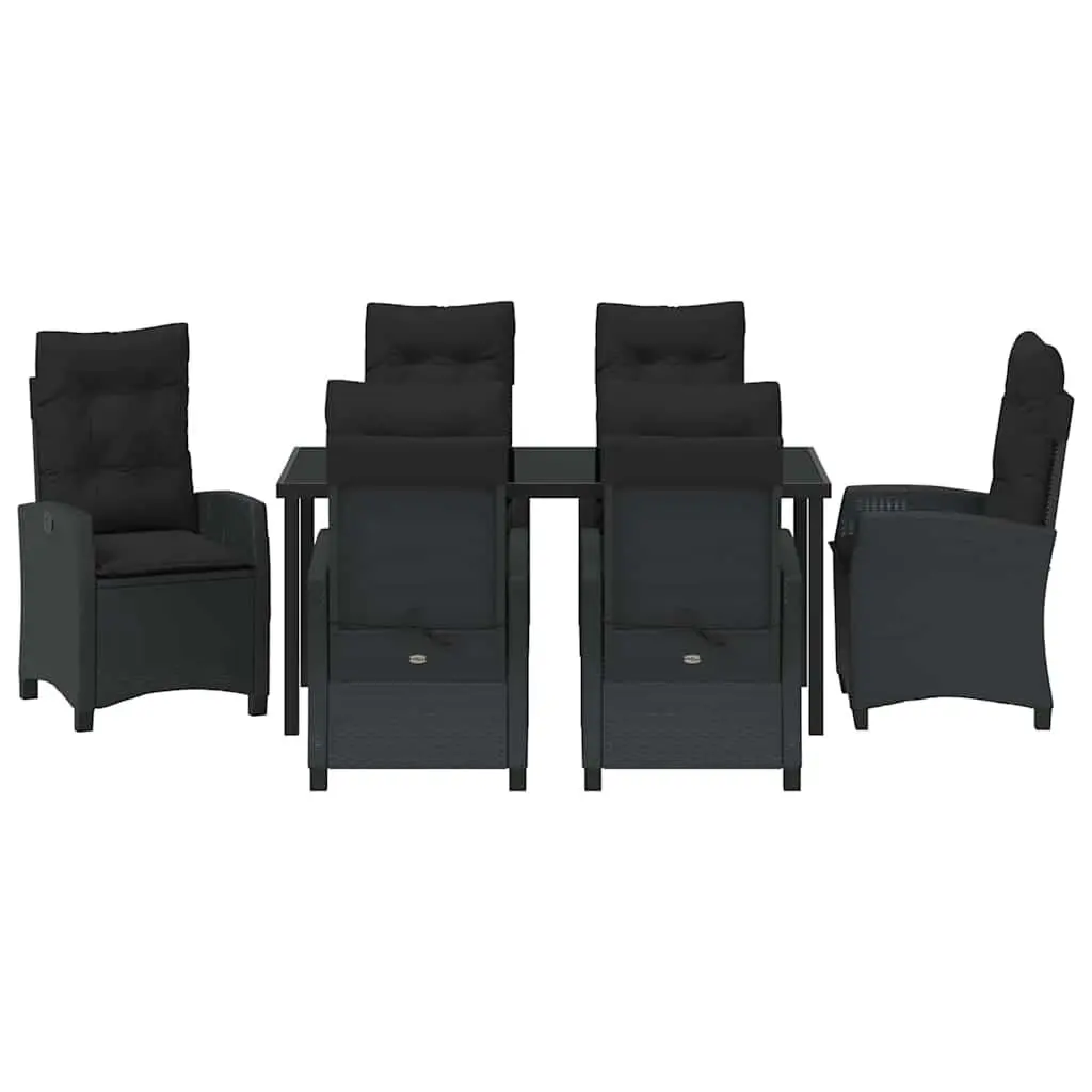 Garden Dining Set Poly Rattan Steel Frame 7 Piece Black Outdoor Furniture with Cushions