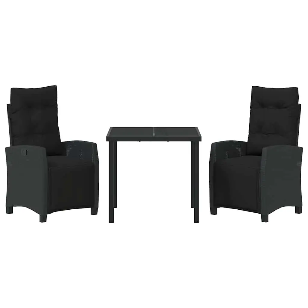 Garden Dining Set Poly Rattan Black 3 Piece Outdoor Furniture Table Chairs