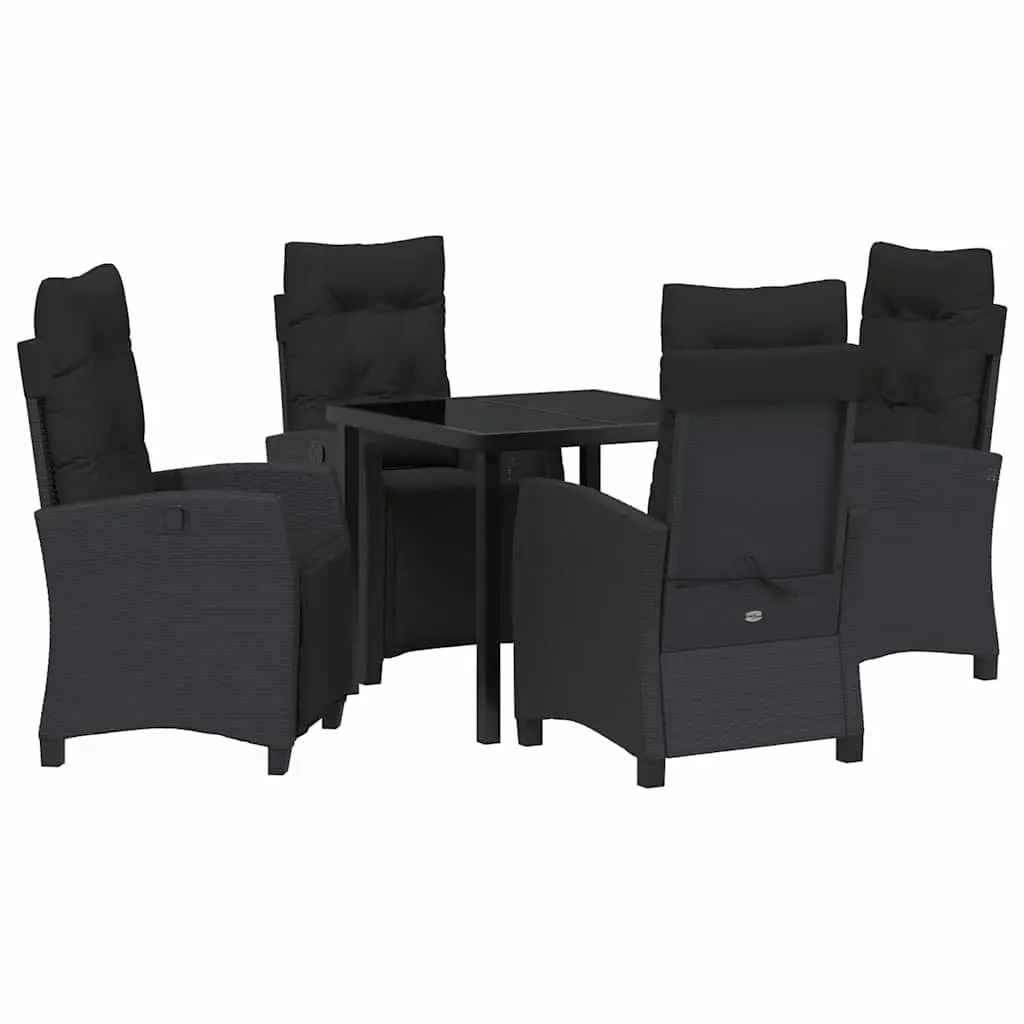 Garden Dining Set Poly Rattan 5 Piece Black Outdoor Furniture Table Chairs Cushions