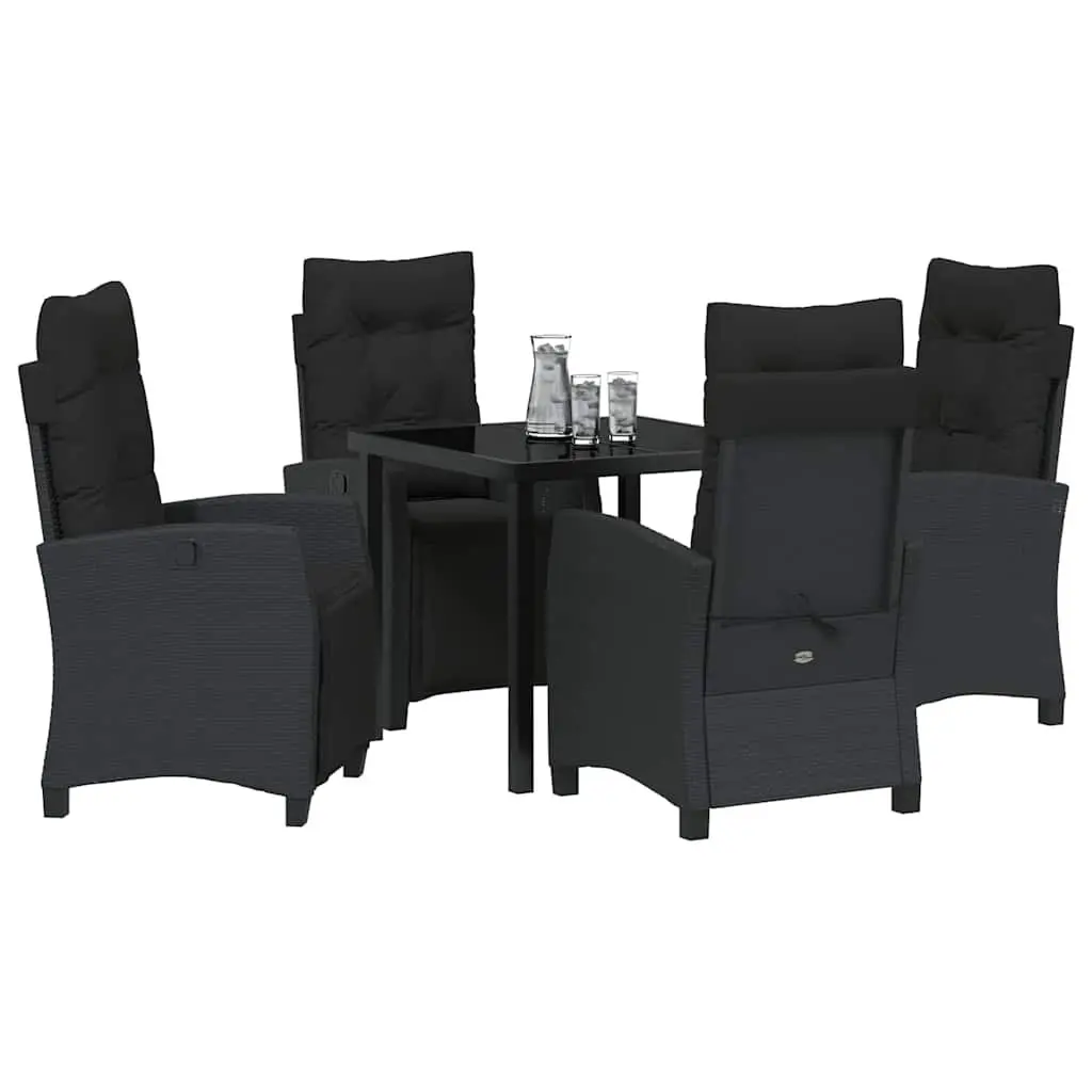 Garden Dining Set Poly Rattan 5 Piece Black Outdoor Furniture Table Chairs Cushions