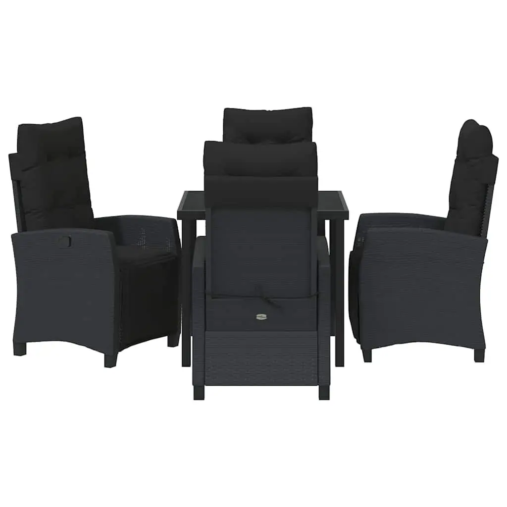 Garden Dining Set Poly Rattan 5 Piece Black Outdoor Furniture Table Chairs Cushions