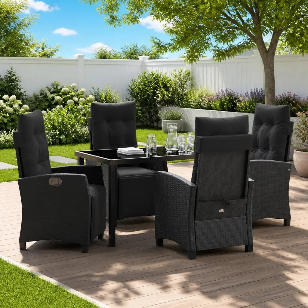 Garden Dining Set Poly Rattan Glass Top 5 Piece Outdoor Furniture Black
