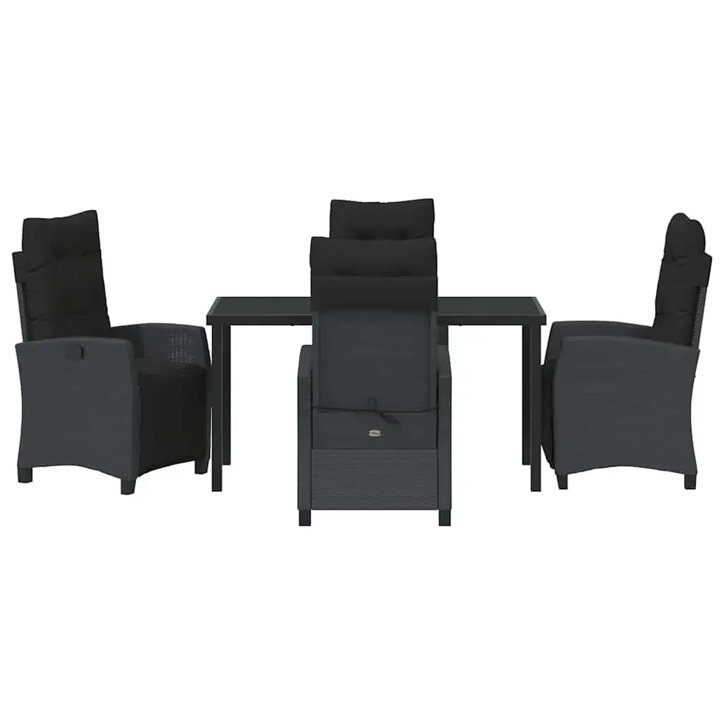 Garden Dining Set Poly Rattan Glass Top 5 Piece Outdoor Furniture Black